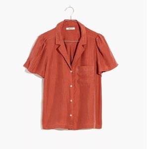 Silk Puff-Sleeve Camp Shirt (XXS) NWT